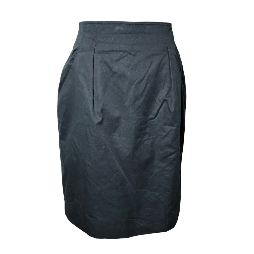 Evan Picone Cotton Pencil Skirt Pleated Pocket Black 10P Dark Academia